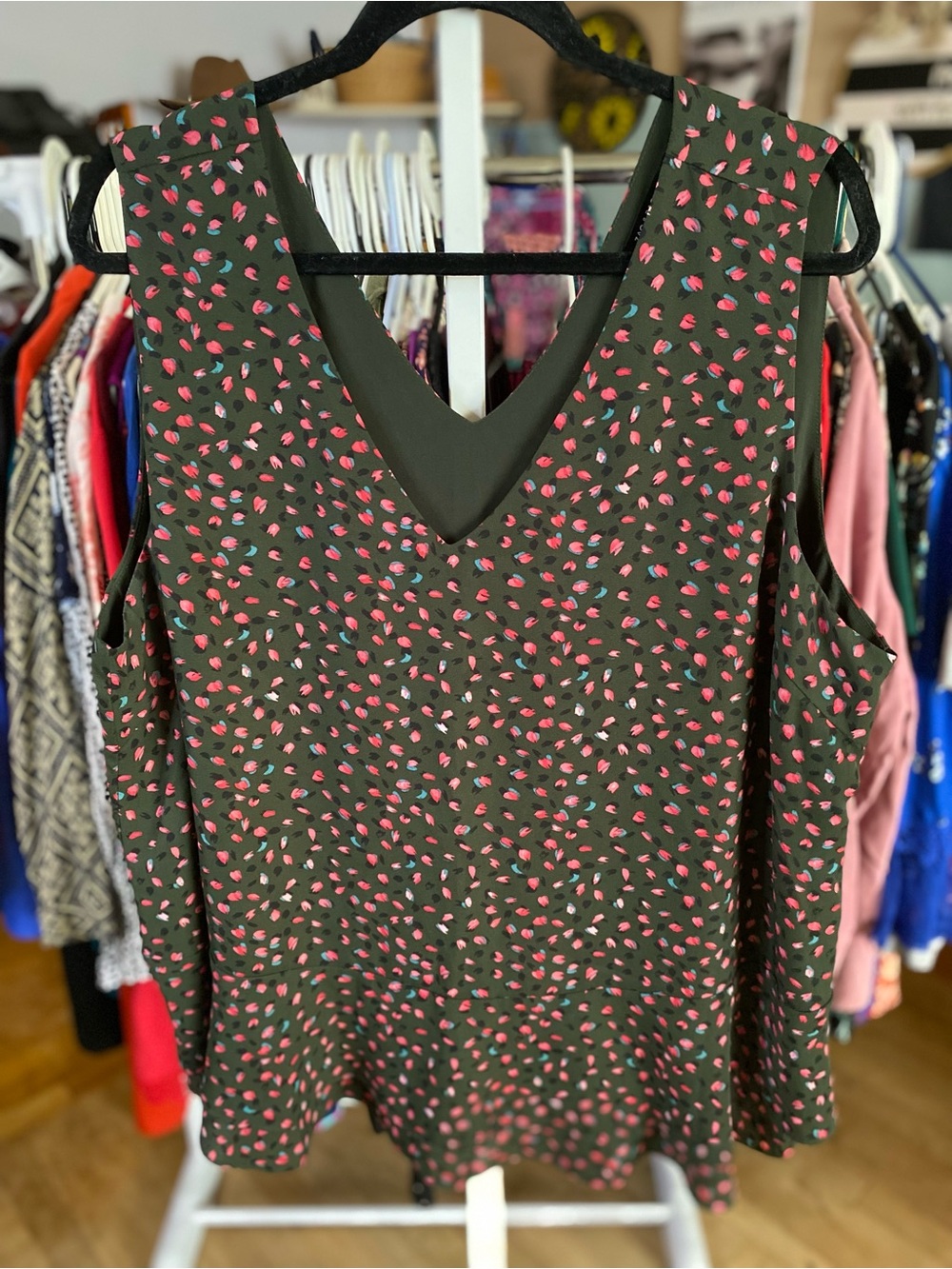Zac & Rachel Olive Green Dress with Pink and Teal Spot Print